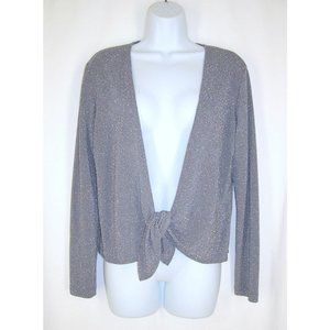 Chicos Travelers Jacket 0 XS S Silver Metallic Open Tie Front